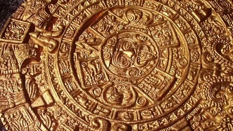 Golden image of aztec sun circle rotating new quality historic native footage Stock Footage 81903600