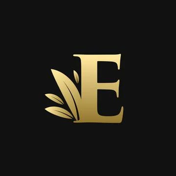 Golden Initial Letter E Leaf Logo Stock Illustration