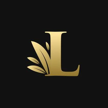 Golden Initial Letter L Leaf Logo Stock Illustration