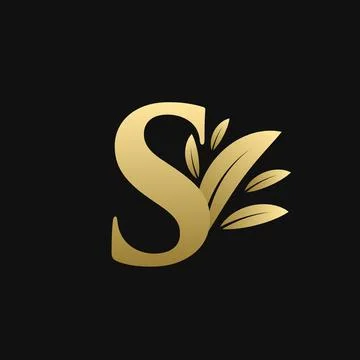 Golden Initial Letter S Leaf Logo Stock Illustration