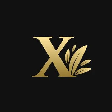 Golden Initial Letter X Leaf Logo Stock Illustration