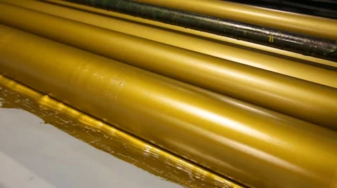 Golden ink printer rollers offset industry Stock Footage 61916947