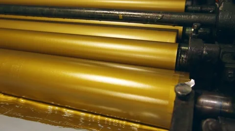Golden ink printer rollers offset industry Stock Footage 61916955