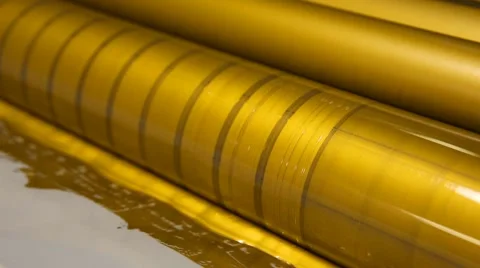 Golden ink printer rollers offset industry Stock Footage 61916992