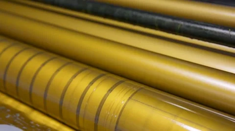Golden ink printer rollers offset industry Stock Footage 61917004