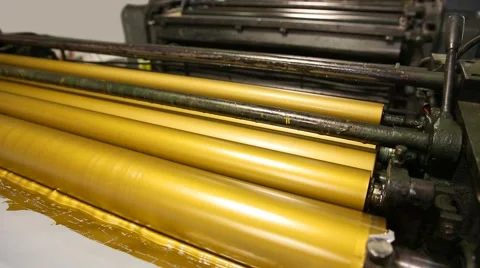 Golden ink printer rollers offset industry Stock Footage 61917032