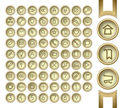 Golden interface buttons. Illustrazione stock