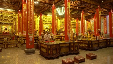 Golden Interior of Chinese Temple Stock Footage 106612695