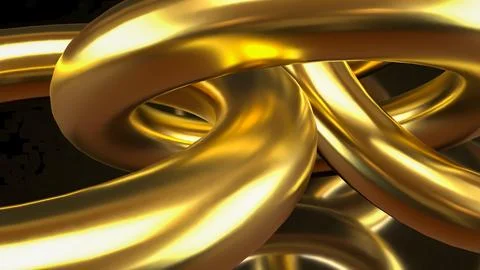 The Golden Interlocked Rings on Dark Background 3d Rendering. Stock Illustration