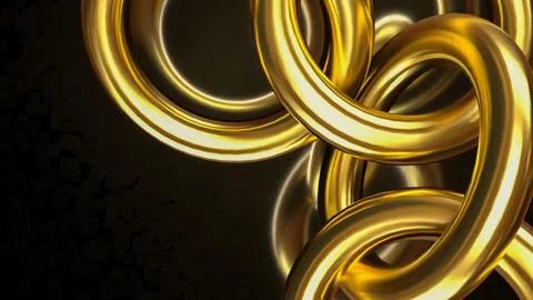 The Golden Interlocked Rings on Dark Background 3d Rendering. Stock Illustration