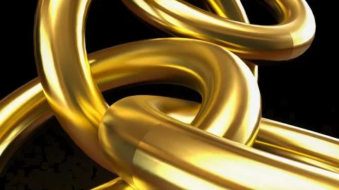 The Golden Interlocked Rings on Dark Background 3d Rendering. Stock Illustration