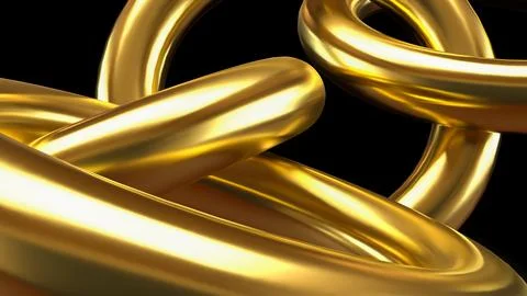 The Golden Interlocked Rings on Dark Background 3d Rendering. Stock Illustration