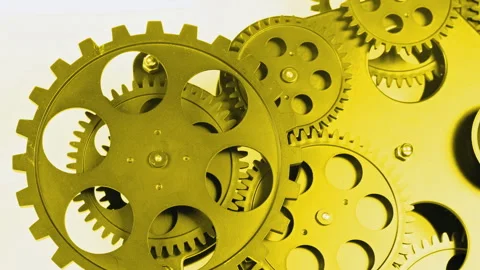 Golden Interlocking Gears Top View Working Stock Footage 331685667