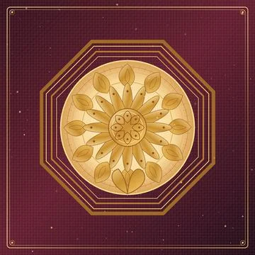 Golden intricate mandala pattern inside an octagonal frame with decorative .. Stock Illustration