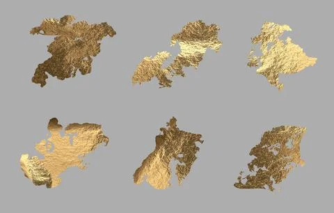 Golden irregular organic shape, glossy metal foil with ragged, torn edges. Stock Photos