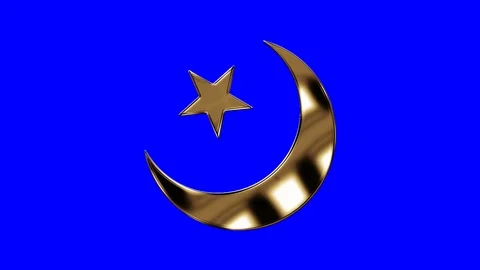 Golden Islam Crescent and star on a Blue Screen Screen Stock Footage 123710647