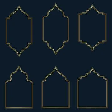 Golden islamic frame set isolated minimalist line arabic borders vector Stock Illustration
