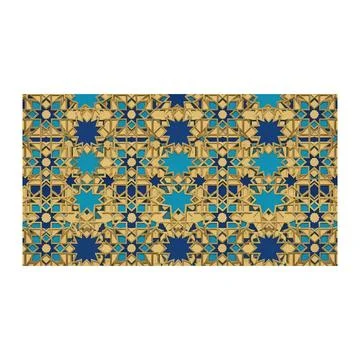 Golden islamic geometric pattern background with blue accents - seamless mosa Stock Illustration