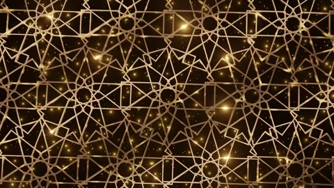 Golden Islamic geometric pattern with glowing lights Stock Footage 305064513
