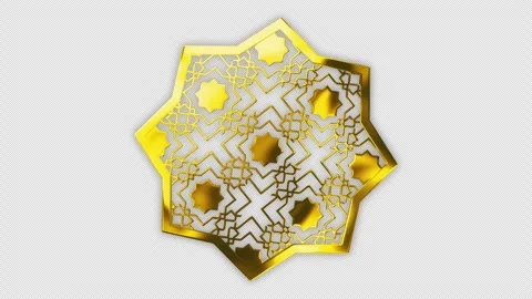 Golden Islamic Geometric Star Pattern Rotating on Transparent Background Stock Footage 329005180