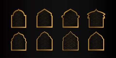 Golden Islamic Mosque Windows Frame Doors Shape Template Illustration Design Illustrazione stock