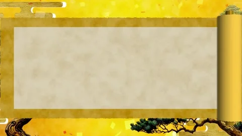 Golden Japan Background with Ninja Scroll, Falling Confetti and Title Space Stock Footage 344093035