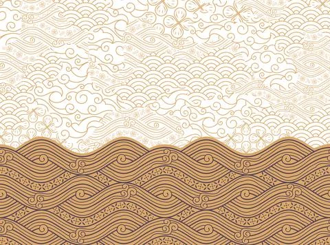 Golden Japanese combination pattern abstract background, Decorative wallpaper Stock Illustration