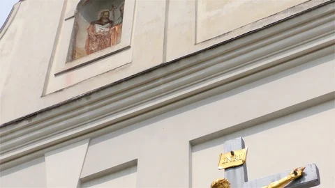 Golden Jesus Christ on The Cross – Small Church, Crucifix Video stock 109452453