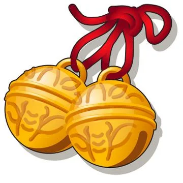 Golden jingle bells with a bee pattern isolated on white background. Vector Stock Illustration