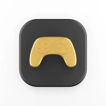 The golden joystick icon. 3d rendering black square button, interface ui ux.. Stock Photos