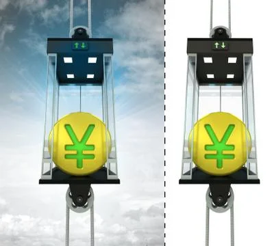Golden juan coin in sky elevator concept also isolated one illustration Illustrazione stock