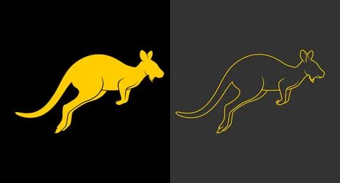 Golden jumping kangaroo illustration in solid and outline styles with kangaro Stock Illustration