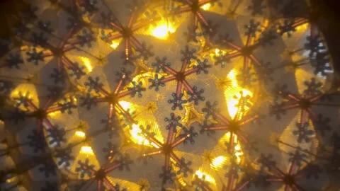 Golden kaleidoscope patterns sparkling with blue and red details Stock Footage 341854272