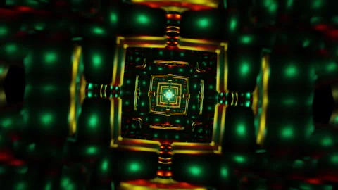 Golden kaleidoscopic mandala VJ loop with pulsing emerald and crimson glow Stock Footage 329561244