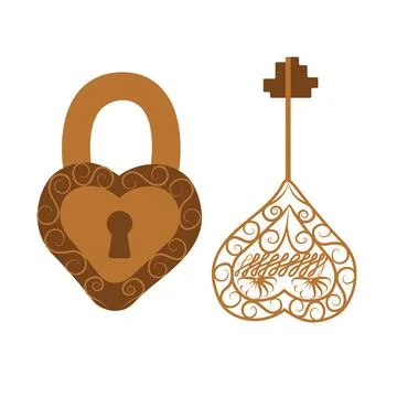 Golden key and lock in the shape of hearts Illustrazione stock