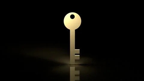 Golden key in black background 3d rendering Stock Illustration
