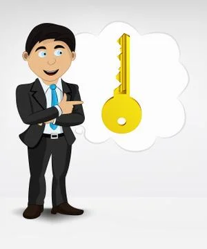 Golden key in bubble idea concept of man in suit vector illustration Stock Illustration