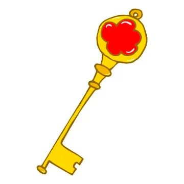 Golden key colored vector doodle Stock Illustration