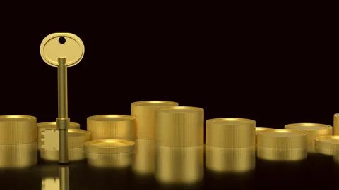 Golden Key To Financial Prosperity And Secure Wealth 3d render. Stock Photos