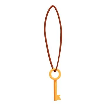 Golden key hanging on brown string, access and security concept Stock Illustration