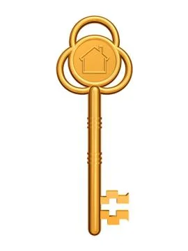 Golden key with house 库存插图