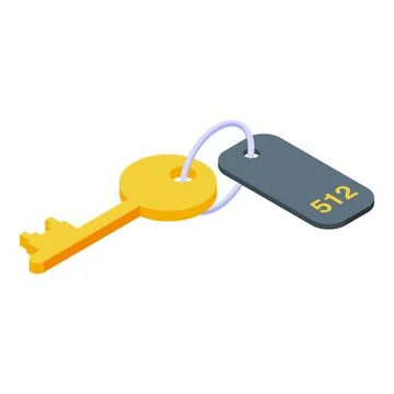 Golden key with key ring and room number tag hanging isometric icon Stock Illustration