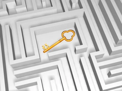 Golden key in labyrinth Ilustración de archivo