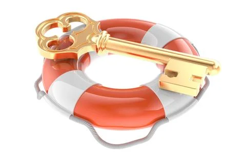 Golden Key with lifebelt, 3D rendering Stock Illustration