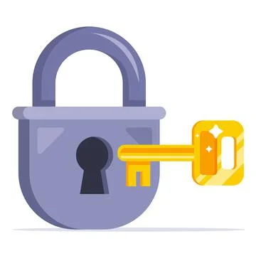 The golden key opens the padlock. Stock Illustration
