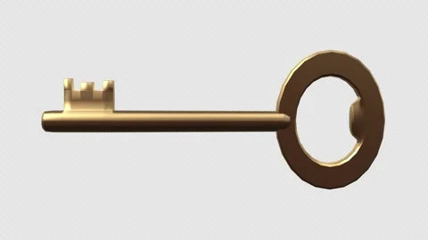 Golden Key Rotating With Alpha Channel Stock Footage 255996238