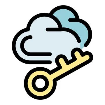 Golden key unlocking cloud computing, secure data access and storage Stock Illustration