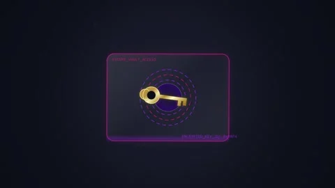 Golden Key Unlocking Digital Future: Futuristic Interface with Glowing Data Stock Footage 348231713