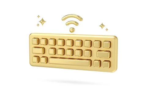 Golden Keyboard Wireless Connection, 3d rendering Stock Illustration