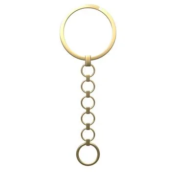 Golden keychain, vector 3D realistic keychain with straight round chain and ring 库存插图